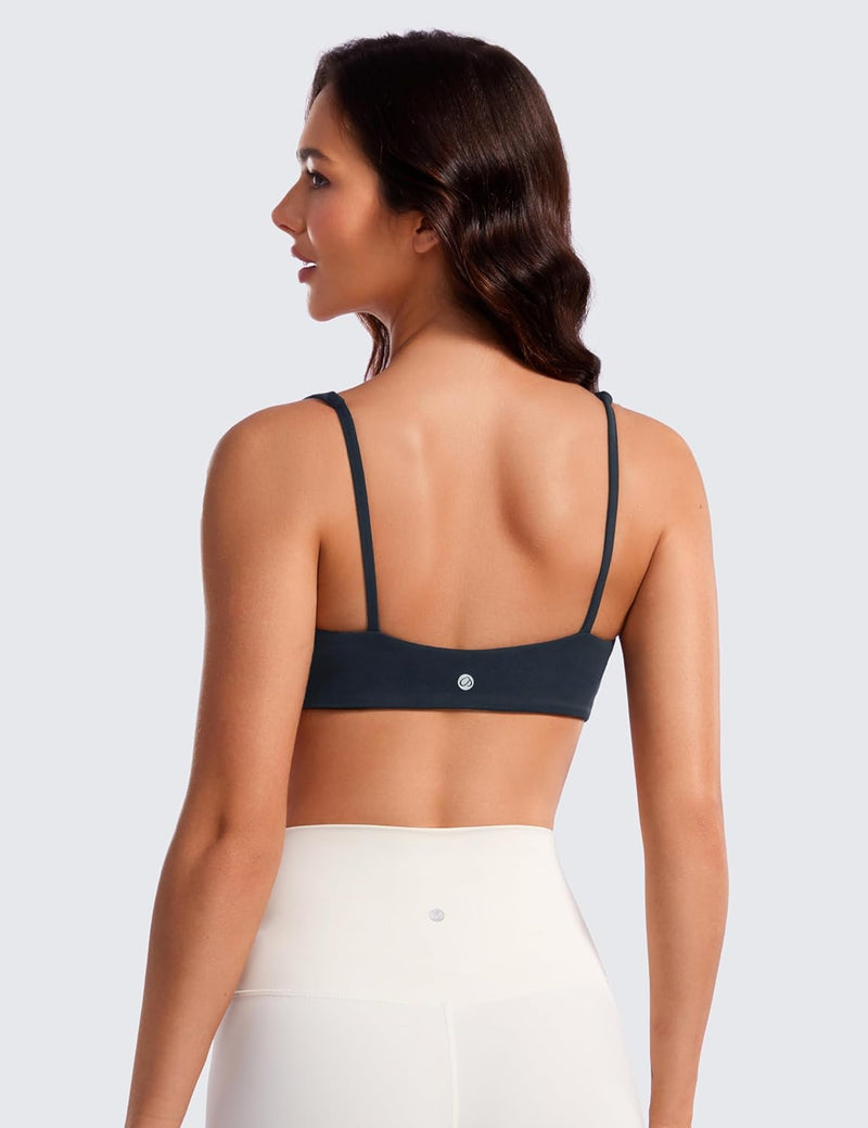CRZ YOGA Butterluxe Spaghetti Strap Sports Bras for Women - Square Neck Yoga Wireless Low Coverage Padded Cami Crop Top
