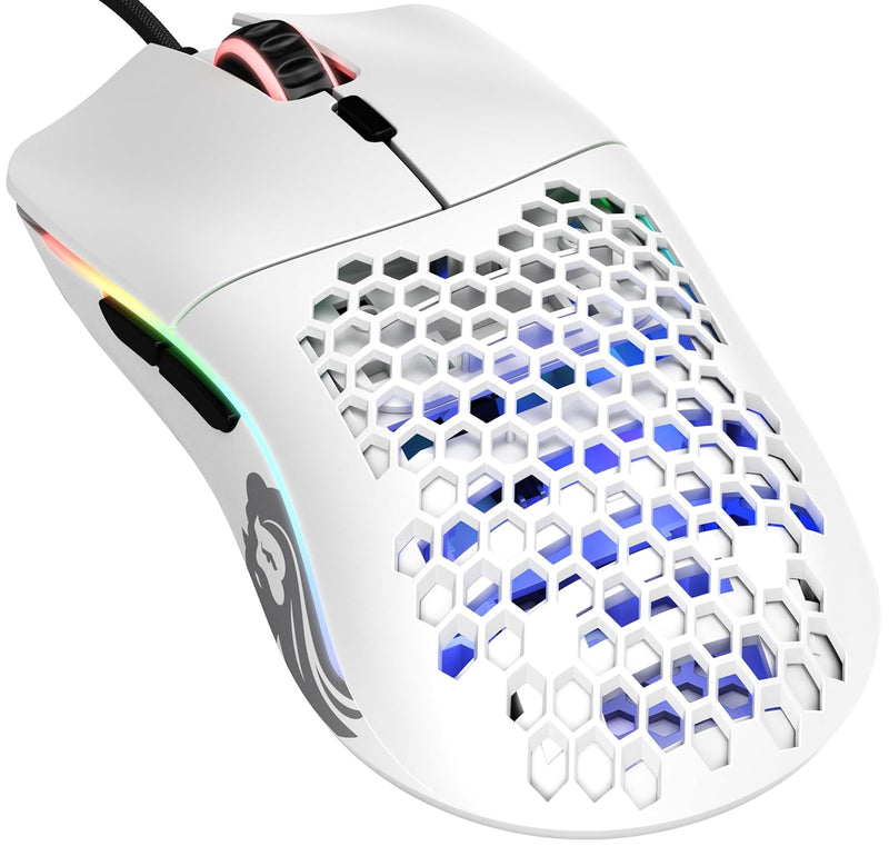 Glorious Model O Wired Gaming Mouse - RGB 67g Lightweight Ergonomic - Backlit Honeycomb Shell Design Mice (Matte White)
