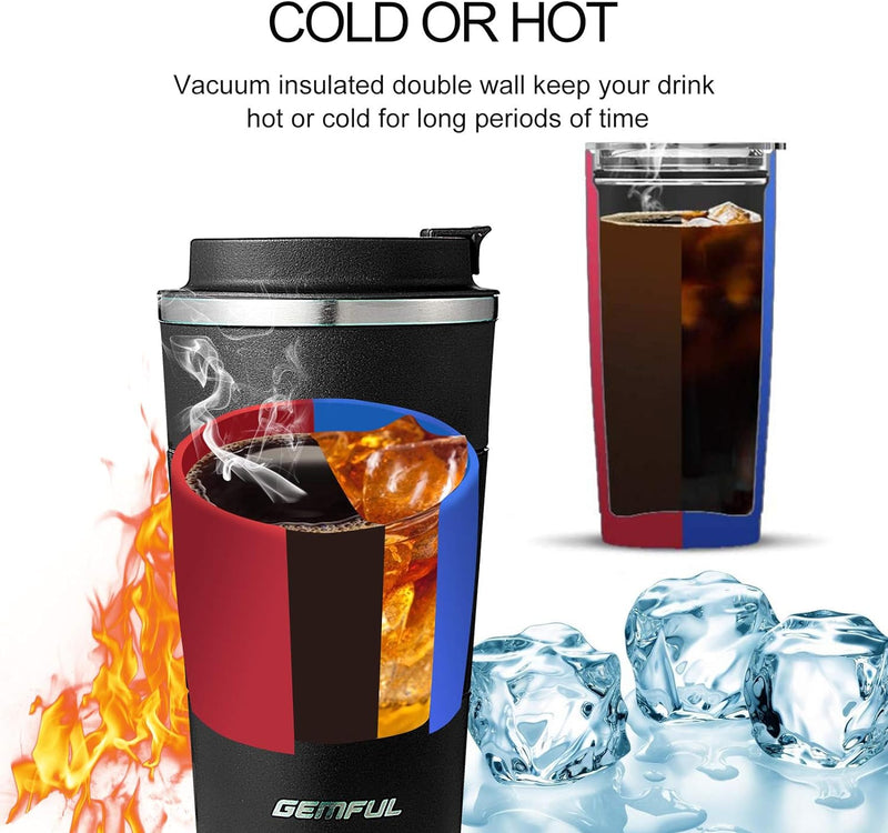 GEMFUL Travel Coffee Mug Stainless Steel Vacuum Ice and Hot Drinks Insulated Tumbler for Home Office Outdoor Works, 380ml, Pink