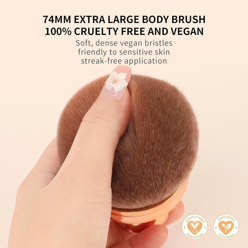 PINKE Extra Large Body Makeup Brush For Self Tanner, 3 Inch Width Self Tanning Blend Brush, Soft Synthetic Hair, Powder, Foundation, Blusher, Bronzer, Face and Body Brush