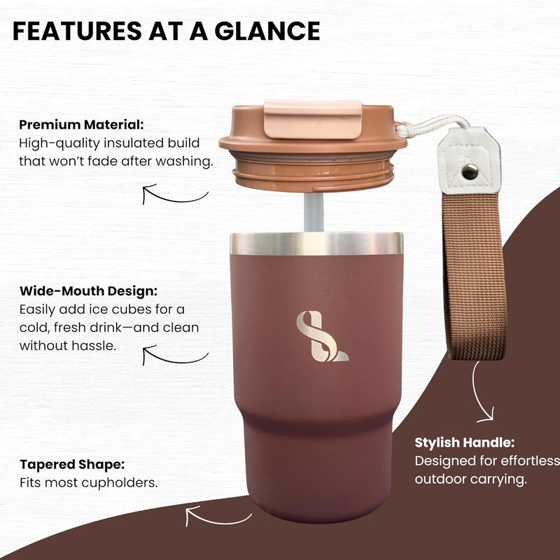 SimplyLivin. Premium Tumbler with Lid and Straw | 480ml (16oz) | Hot and Cold Drinks | Leak Proof | Travel Mug | Coffee Cup | Double Wall Stainless Steel | Unique Packaging for Gifts | Classic Beige