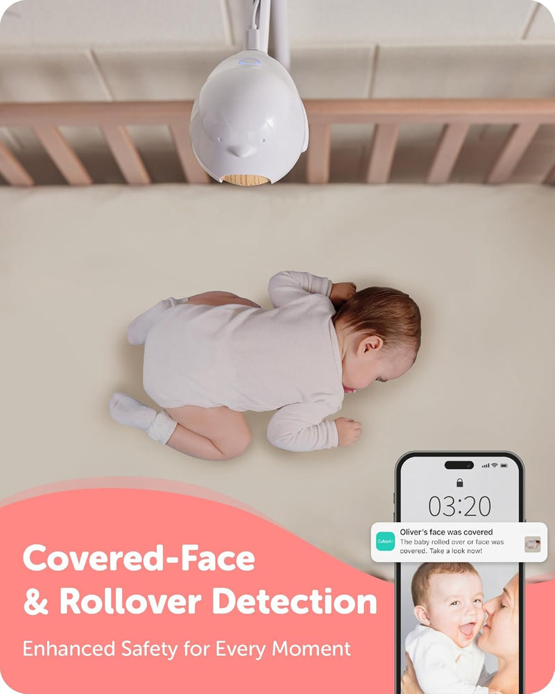 Cubo AI Smart Baby Monitor and 3 Supports | WiFi Camera Night Vision 1080P HD with AI Alerts for Baby Safety, Sleep Analysis, Two-Way Audio | iOS, Android