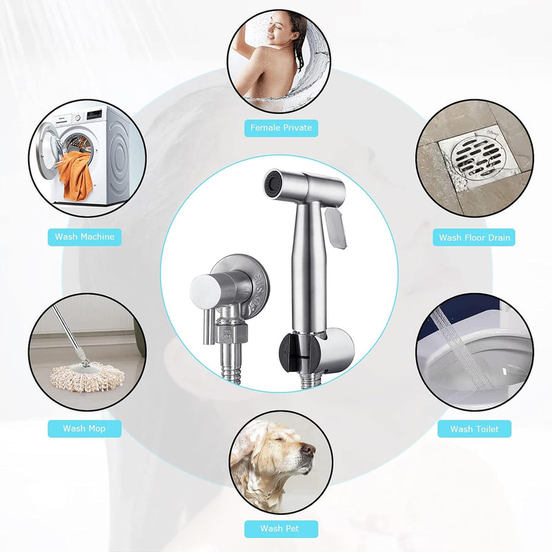 LOSCHEN 【】 Stainless Steel Bidet Sprayer kit for Toilet,Hand Held Sprayer Shattaf Toilet Attachment for Pet Bath/Personal Hygiene/Bathroom/Closestool, Easy to Install