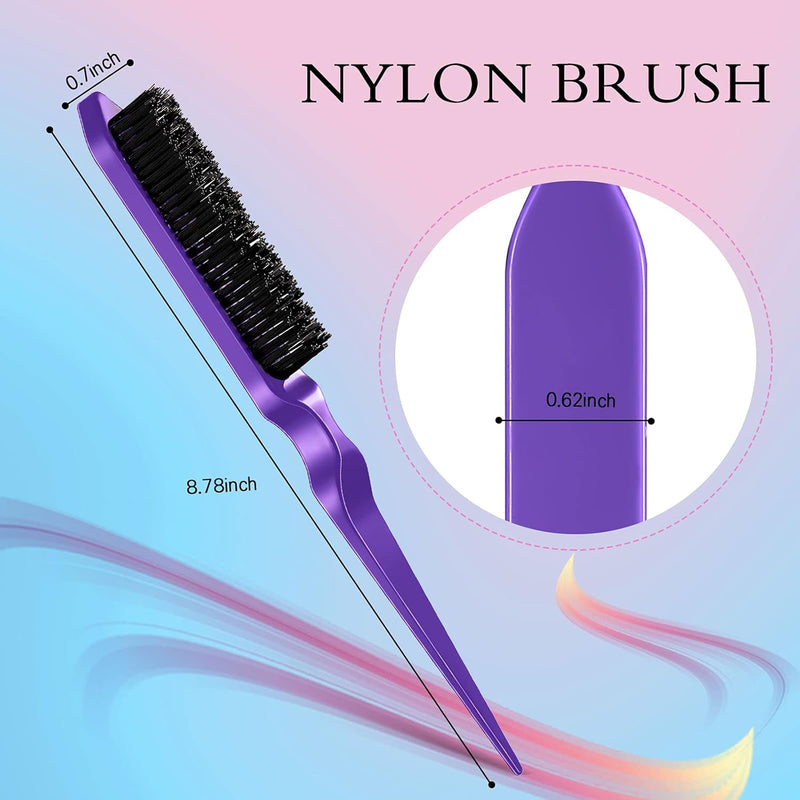 Geiserailie 3 Pcs Slick Back Hair Brush Set Bristle Brush Edge Control Teasing Comb for Women Black Hair(Black)