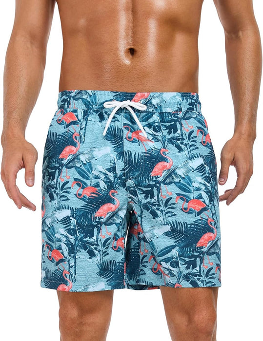 Mens Swim Trunks with Compression Liner 2 in 1 Quick Dry Beach Swimming Trunks Swim Shorts with Zipper Pockets