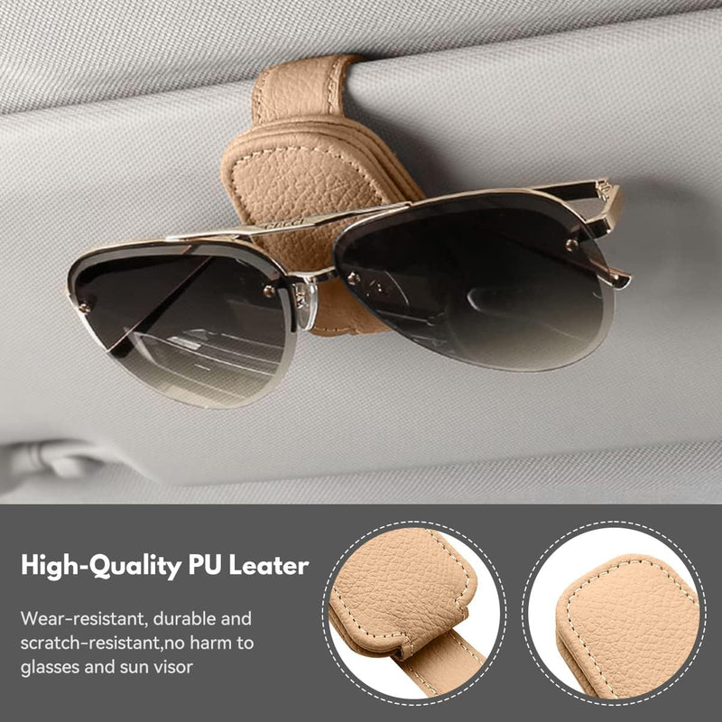 T Tersely Sunglasses Holder for Car Visor Universal Magnetic Adsorbed Leather Eyeglasses Holder Glasses Hanging Storage Clip Car Visor Accessories Ticket Card Clip for Car Accessories Parts (Brown)