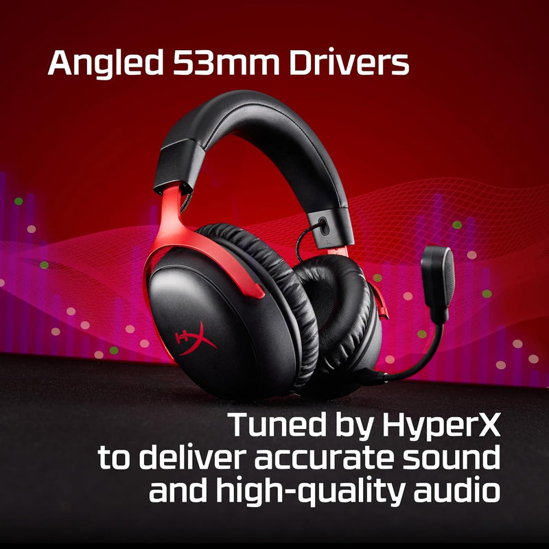 HyperX Cloud III S Wireless Gaming Headset for Multi-Platform, 2.4GHz, Bluetooth, Battery Life up to 120 Hours 2.4GHz / 200 Hours Bluetooth, 53mm Angled Drivers, 10mm Detachable Mic, Black