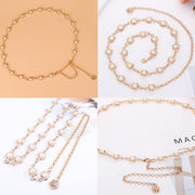 Pearl Waist Chain Belt, Metal Belly Chain Belts, Adjustable Pearls Body Chains, Dresses Jeans Skirts Pants, Jewelry Accessories