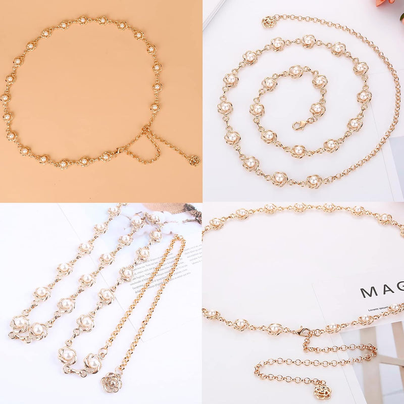 Pearl Waist Chain Belt, Metal Belly Chain Belts, Adjustable Pearls Body Chains, Dresses Jeans Skirts Pants, Jewelry Accessories