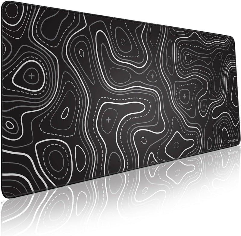 Glittery Garden Excel Shortcut Keys Mouse Pad - Extended Large XL Cheat Sheet Gaming Mousepad PC Office Spreadsheet Keyboard Mat Non-Slip Stitched Edge - 35.4"L x 15.7"W Black Topographic