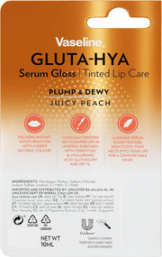 GlutaHya Serum Gloss Tinted Lip Care Juicy Peach Hyaluronic Acid & Glutathione for Plump Dewy Lips Instant Moisturisation, SPF 15, NonSticky 10 ml