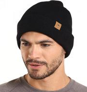 Winter Beanie Knit Hat for Men & Women - Merino Wool Ribbed Cap - Warm & Soft Stylish Toboggan Skull Caps for Cold Weather - Basic - Jet Black