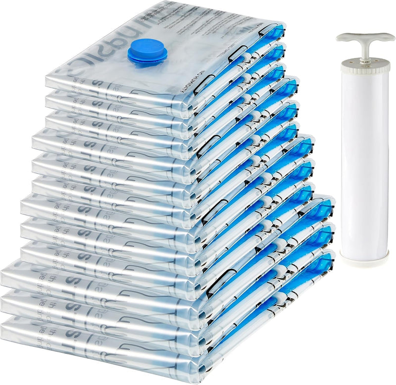 Vacuum Compression Zipper Storage Bags with Airtight Valve and Hand Pump, Large, 5-Pack, Clear - Multiple 12-Pack
