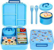 Lunch Box Leakproof Bento Box with 4 Compartments, Premium Food Grade Bento Lunchbox with Insulated Thermo Soup Jar for School Daycare Travel,BPA Free and Dishwasher Safe (pink) - blue
