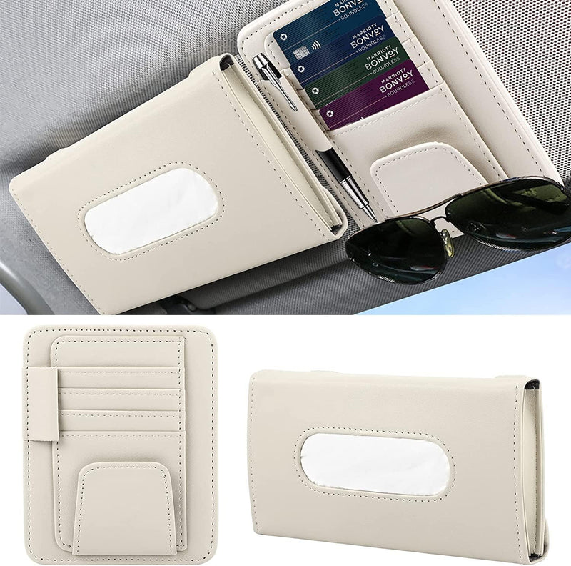 ZeeSquare Car Tissue Holder Organizer (Beige) – Compact PU Leather Tissue Box Holder for Car Sun Visor, Seatback or Dashboard – Car Accessories Interior Tissue Box Case