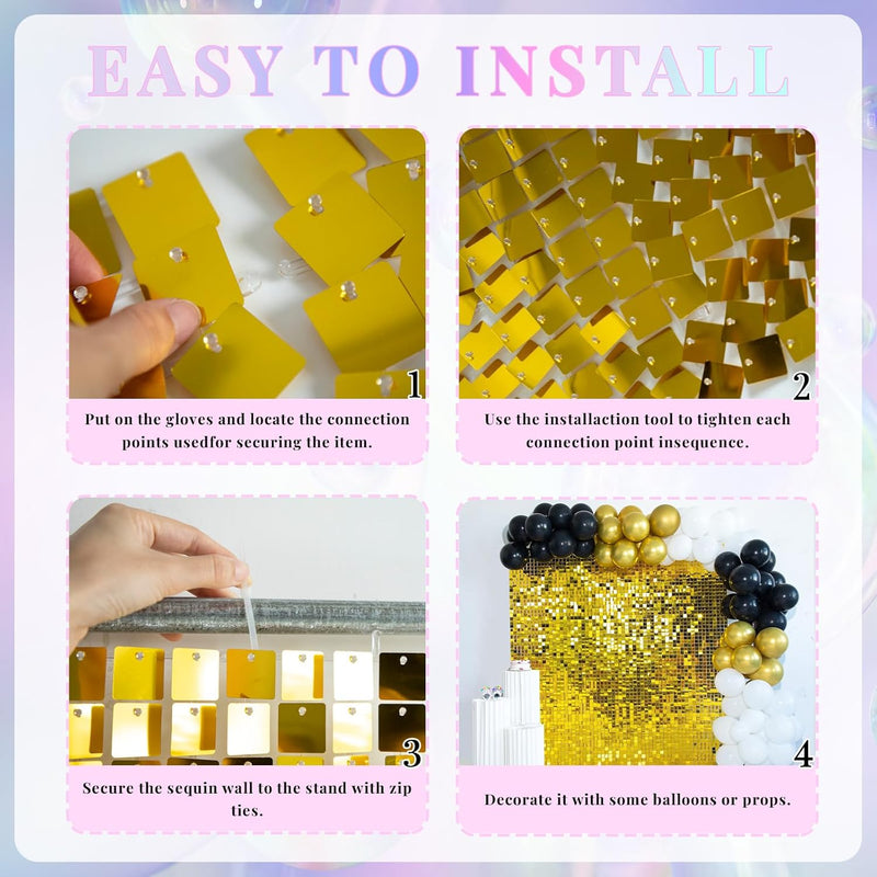 Kate Shimmer Wall Backdrop Sliver Wall Panels 12Pcs Square Sequin Shimmer Wall Backdrop Decoration for Birthday Party,Wedding, Anniversary