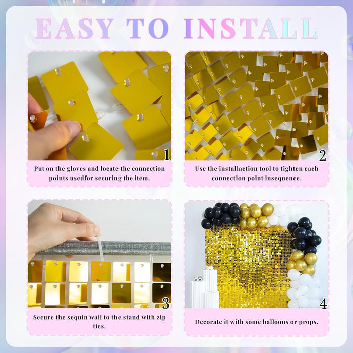Kate Shimmer Wall Backdrop Sliver Wall Panels 12Pcs Square Sequin Shimmer Wall Backdrop Decoration for Birthday Party,Wedding, Anniversary