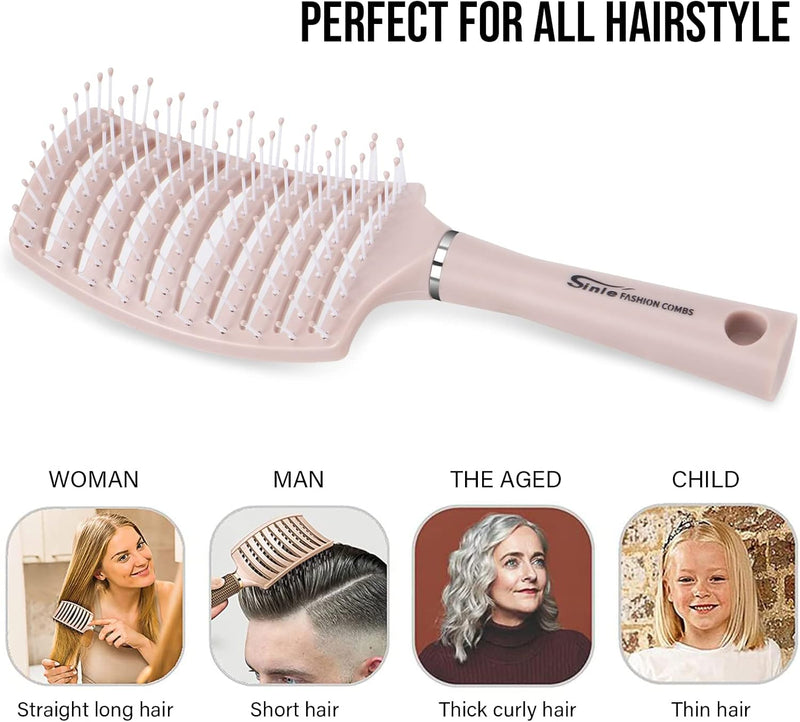 BEWAVE Hair Brush, Curved Vented Brush for Blow Drying, Detangling Brush for Women, Men Wet Dry Curly Thick Straight Hair, Pink