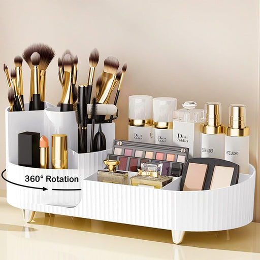 New 360 Rotating Makeup Organizer for Vanity with Brush Holder, Cosmetic Makeup Storage Organizer, Large Spinning Makeup Skincare Organizer, Countertop Makeup Perfume Organizer, Lotions Display Cases - Rotating Makeup Organizer Set-pure White