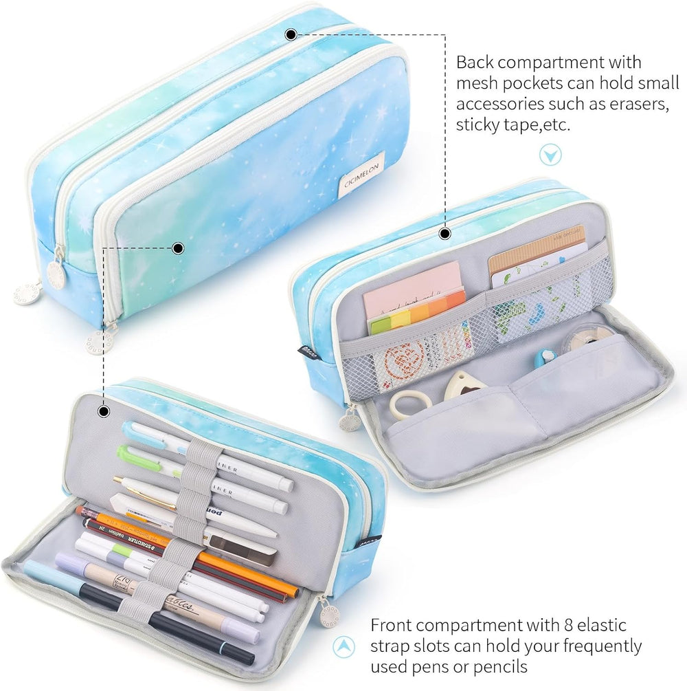 CICIMELON Large Capacity Pencil Case 3 Compartment Pouch Pen Bag for School Teen Girl Boy Men Women (Dream)