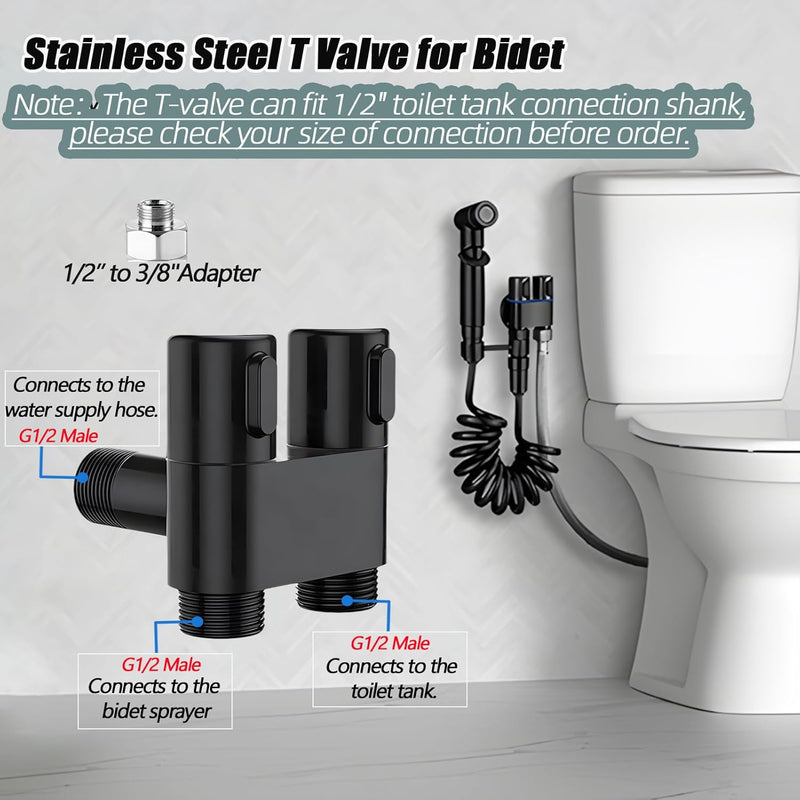 Gloserin Handheld Bidet Sprayer for Toilet,1-In-2-Out Dual Control Valve,Mini Toilet Faucet Sprayer Kit Butt Washer,Hand Shower Bidet Attachment for Washing Machine and Toilet (Black)