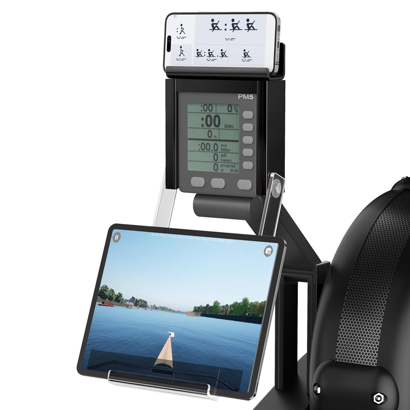 Phone & Tablet Holder Compatible with Concept 2 Rowing Machine & Skierg with PM5 Monitor, Rower Accessories, 2-in-1 Phone & Tablet Mount Stand for Model D&E and Rowerg, Patent Pending