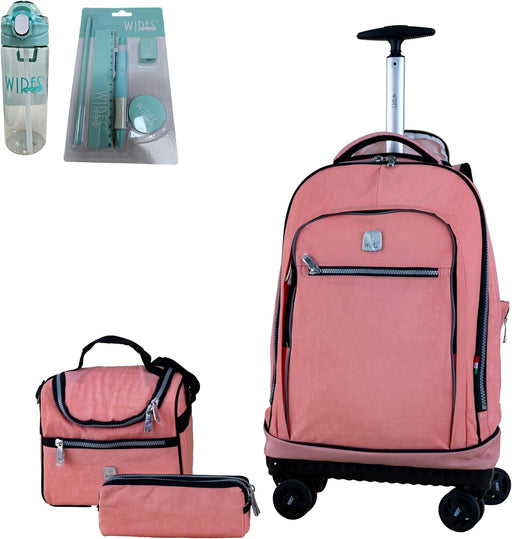 4 Wheels printed trolley 19" wtih lunch bag and pencil case (orange) - orange