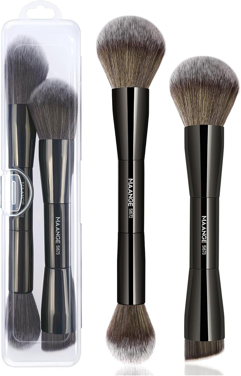 MAANGE Foundation Makeup Brush, Double Ended Makeup Brushes, Applying Liquid or Powder, Blush, Cream, Primer, for Contouring Blending Foundation Blush Brush(Gold, 2PCS)