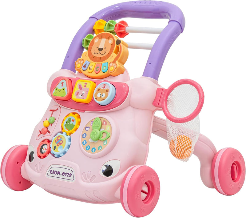 The Moon brand MOON Baby Push Activity Walker, for Baby Boy Girl 18-Months+ with Educational Play Learning Panel, Child Activity Centre -Blue - Pink