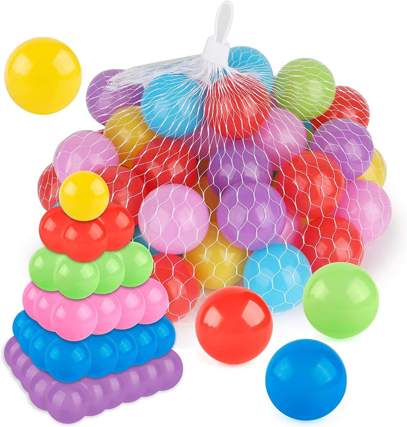 Mumoo Bear Pit Balls 100 Pack BPA Free 6 Colors Hollow Soft Plastic Balls for Kids Birthday Pool Tent Party Props Summer Water Bath Toy (6cm)