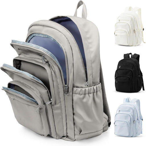 WEPOET Backpack Women Men School Backpack Large with Many Compartments Waterproof Backpack Lightweight for School Backpack Teenager Daypacks Backpack for Boys Girls, A3-grey-brown, Rucksack Backpacks