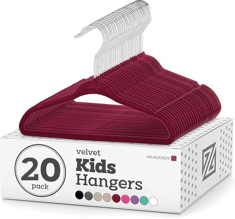 ZOBER 20-Pack Velvet Kids Hangers - Premium Childrens Hangers for Closet, Ultra Thin Cute Hangers Kids Clothes Hanger,Small Hangers for Kids Clothes – Pink