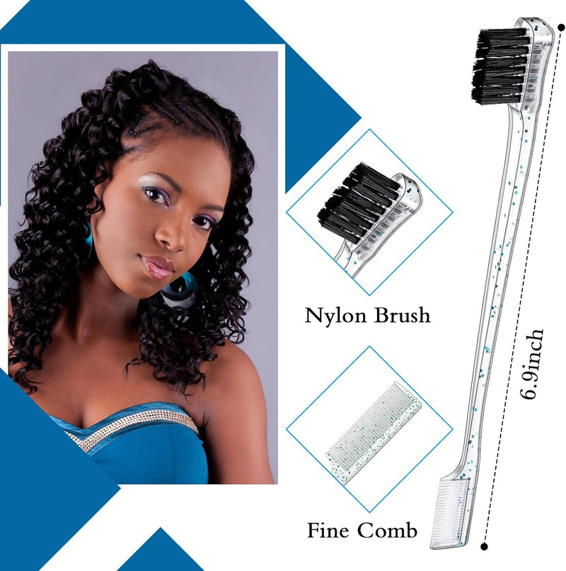 Geiserailie 3 Pcs Slick Back Hair Brush Set Bristle Brush Edge Control Teasing Comb for Women Black Hair(Black)