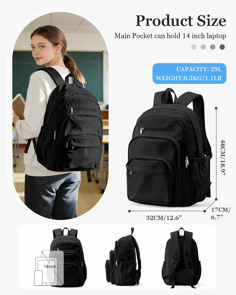 WEPOET Backpack Women Men School Backpack Large with Many Compartments Waterproof Backpack Lightweight for School Backpack Teenager Daypacks Backpack for Boys Girls, A1 black, Rucksack Backpacks