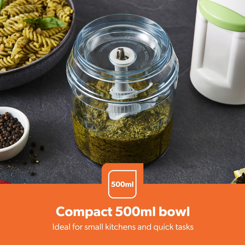 Geepas Mini Food Processor, 500W, 500ml, 4 Blades, 2 Levels, Stainless Steel for Blending and Chopping Salads, Sauces, Curries, Pesto, 2 Years Warranty, Model GC5477, Clear