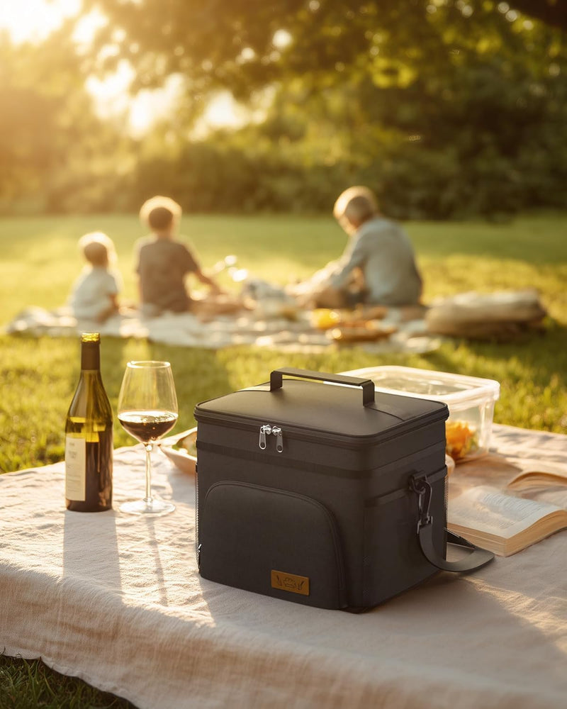 Insulated Lunch Box for Men & Women - Leak-Proof Cooler Lunch Bag with 4 Pockets, Adjustable Strap, Ideal for Work, Picnic, Travel - Medium, Black, 10.2"6.9"8.5"