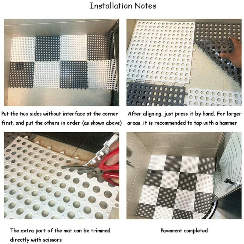 COCLUX 12 Pack Interlocking Non Slip Drainage Floor Tiles, 11.8 X 11.8 Inch Soft PVC Bath Shower Floor Mat with Suctions Cups, Drainage Holes for Bathroom, Kitchen, Pool, Wet Areas