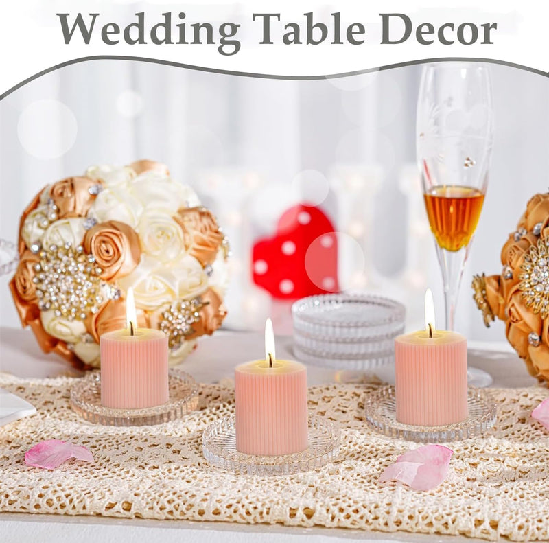 Angju Set of 6 Clear Glass Pillar Candle Holder Plates,10cm Round Glass Candle Plate, Gear Serrated Candle Tray Plates for Table Centerpieces,Party, Wedding and Home Decor