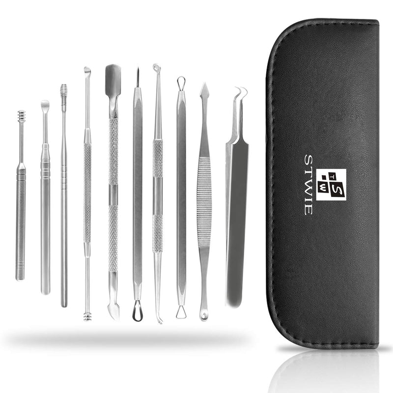 STWIE 10PCS Blackhead Remover Tools Kits + Ear Wax Removal Tools +Cuticle Pusher Remover Kit,10PCS Remover Tools Professional Pimple Comedone Extractor Zit Popper Tool Kit