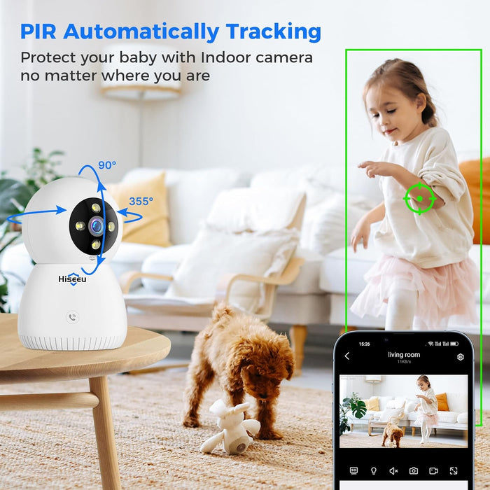 Hiseeu Indoor Security Camera, 2.4G/5G 5MP Baby Monitor Pet Camera for Home Security, PTZ 360°, Auto Tracking, 2 Way Audio, Night Vision, PIR Detection, Local Storage…