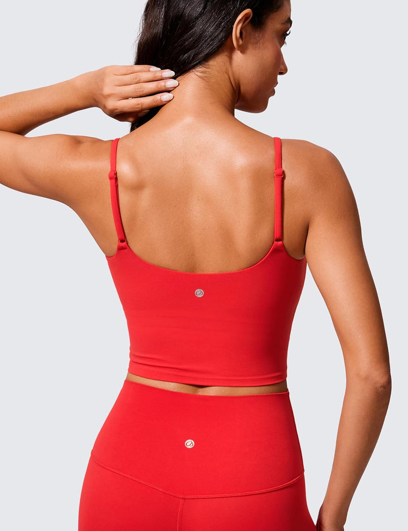CRZ YOGA Butterlift Womens Scoop Neck Longline Sports Bra - U Back Adjustable Straps Workout Crop Tank Top with Built in Bra