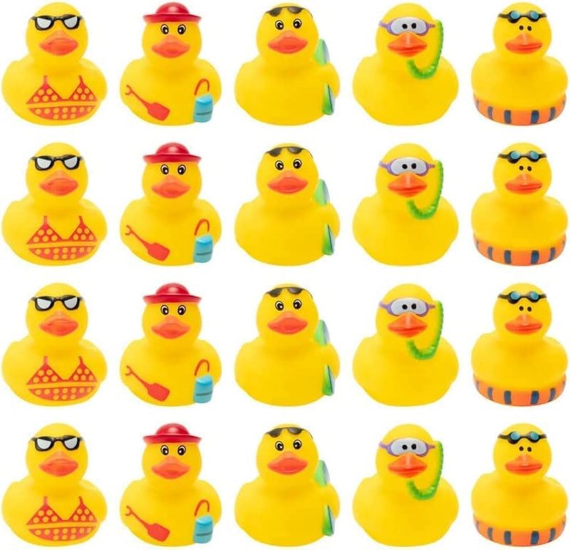 Haooryx 20Pcs Summer Beach Rubber Duckies Float Bathtub Ducky Swimming Pool Toys Summer Theme Novelty Funny Squeeze Ducks for Kids Birthday Party Favors Prize Rewards Baby Shower Bath Toys Decoration