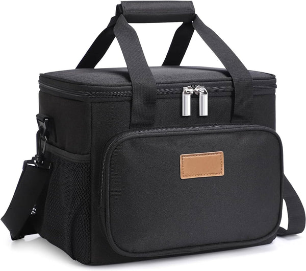 Medium Lunch Bag Insulated Lunch Box Soft Cooler Cooling Tote for Adult Men Women, Black 12-Can (9L)