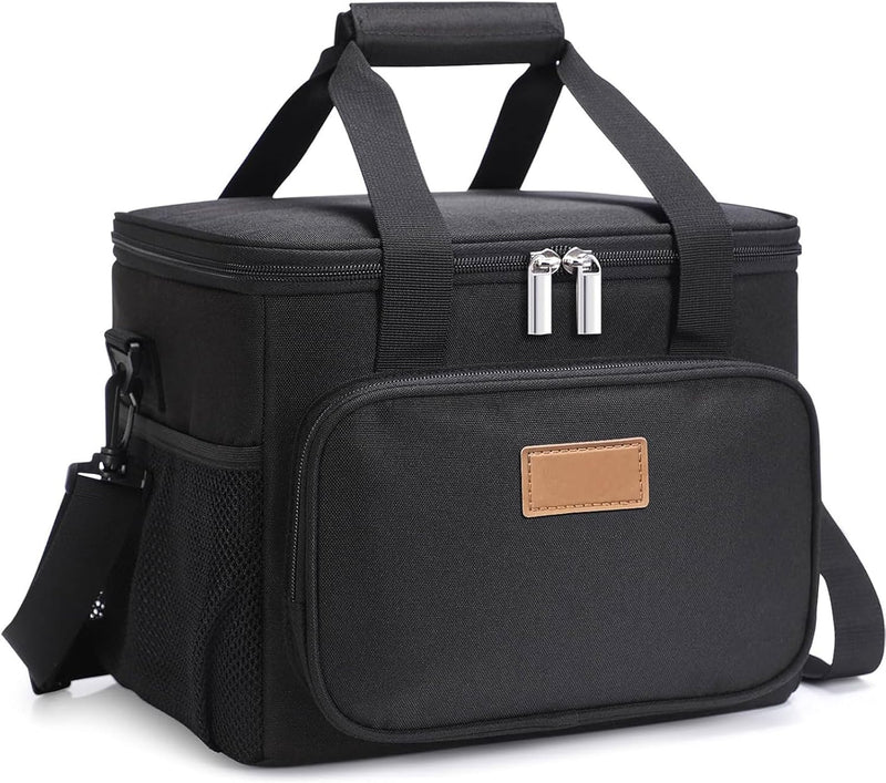 Medium Lunch Bag Insulated Lunch Box Soft Cooler Cooling Tote for Adult Men Women, Black 12-Can (9L)