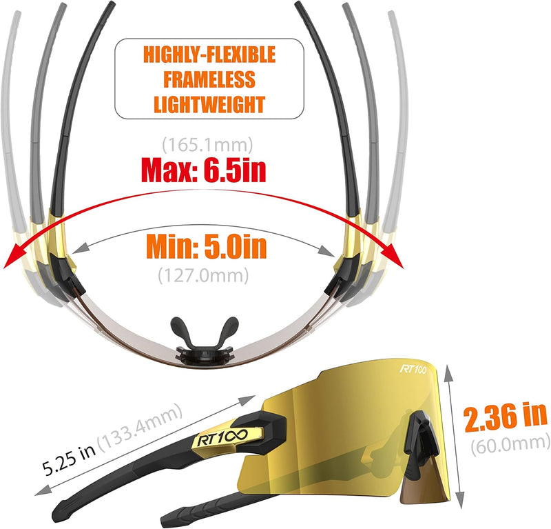 RT100 RIDE YOUR WAY Professional wrap around Frameless Cycling Sunglasses for Men and Women