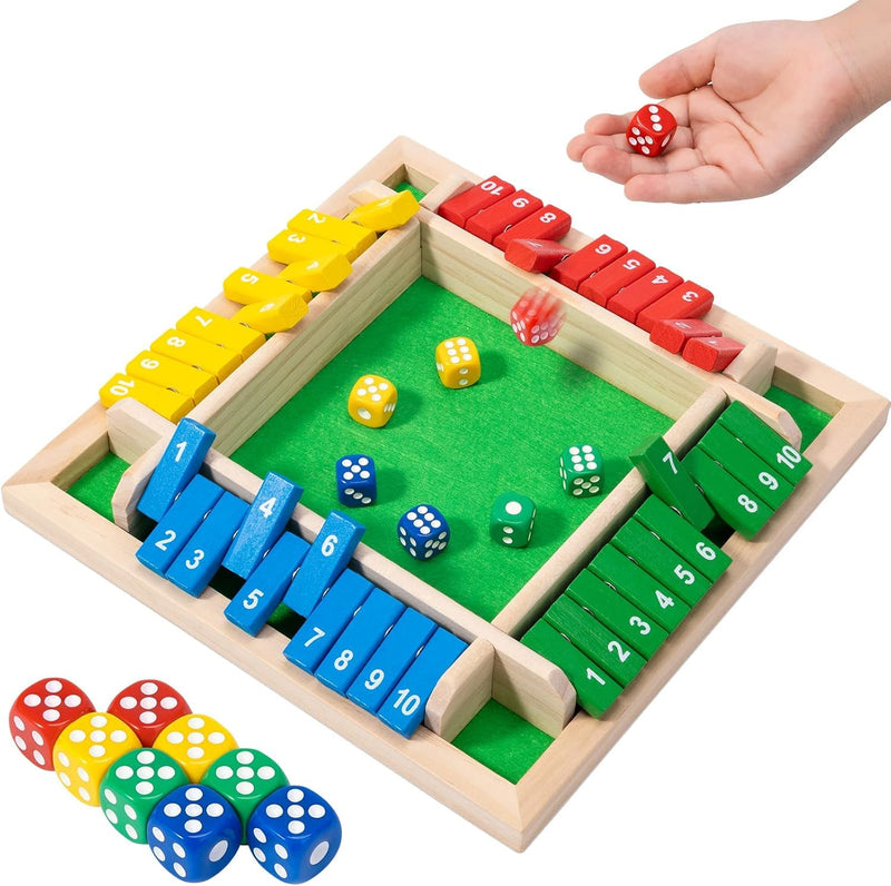 Shut The Box Dice Game, 2-4 Player Family Wooden Board Table Math Funny Games for Adults and Kids, 8 Dices Classics Creative Tabletop Version Games for Classroom,Home,Party or Pub