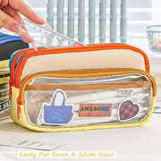 Large Capacity Pencil Case, 3 Compartment Storage Organizer, Canvas Zipper Pencil Pouch for Pens Markers and Tools, Cute Stationery Bag for Women and Girls, Beige