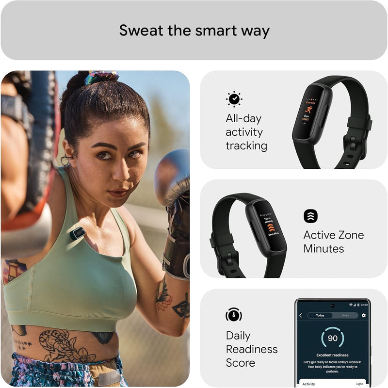 Fitbit Inspire 3 Activity Tracker with 6-months Premium Membership Included, up to 10 days battery life and Daily Readiness Score - Black/Midnight Zen, One Size