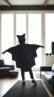 Sweet seven Bat Costume for Kids - Halloween Vampire Bat Hoodie Jumpsuit with Gloves, Cosplay Party Bodysuit Role Play M Size is Suitable for 78 Years Old, 115125cm