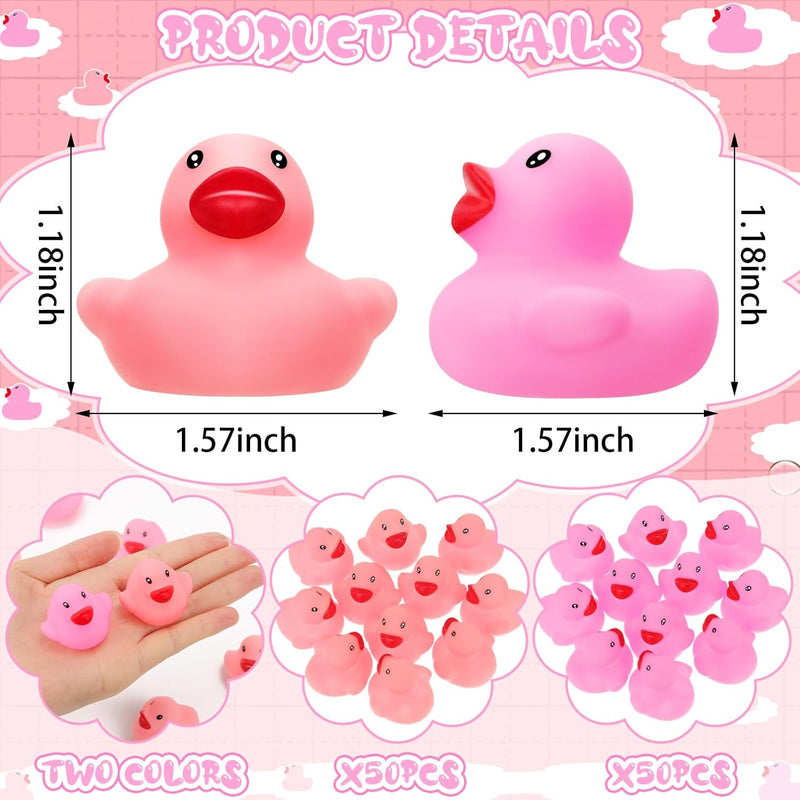 Lenwen 100 Pieces Rubber Ducks Mini Bath Ducks Baby Shower Rubber Ducks Squeak and Float Fun Duck Toys Decorations for Boys Girls Shower Birthday Party Gifts (Pink, Rose Red)